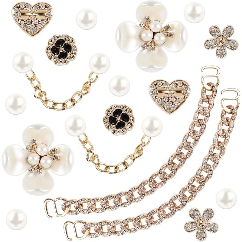 SOGLLQAM Multiple styles Bling Shoe Charms – Flower & Pearl Clog Accessories with Crystal Rhinestones, Pearl Chain DIY Decor for Sandals, Ideal for Women's Birthday Party Favors