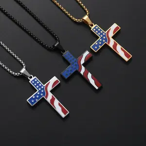 Cross Pendant Necklace Birthday Gift American Flag Easter Christmas Stainless Steel Fashion Accessories