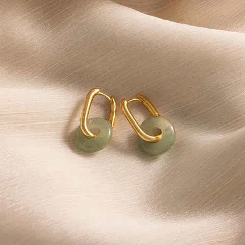 Jade Link Hoops by Caitlyn Minimalist -  Green Gemstone Dangle Earrings - Geometric Hoop Earrings for Women - Statement Jewelry - Gift for Her