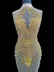Tina Gold Rhinestone Bodice Applique