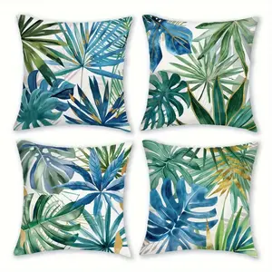 4pcs, Tropical Plant Themed Throw Pillow Covers, Exotic Palm Leaves And Plant Decoration, Suitable for Sofa, Living Room, Outdoor, Farmhouse Style, 2D Flat, Single Sided Printing, No Pillow Core