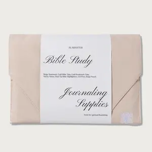 Alabaster Bible Study Journaling Supplies Kit - Pink/Beige with Notebook, Bible Tabs, Bookmark Tabs, Sticky Notes, Highlighters, Gel Pens, and Carrying Pouch