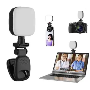 Portable LED rechargeable selfie light withfront and rear clip-on cell phone light,adjustable 9 lighting modes for cell phone,IPhone, Android, IPad, laptop, makeup, selfie,video for VideoConference Live Streaming Zoom Call MakeupPicture