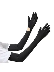 Women's Ice Silk Sun Protection Arm Sleeves, Breathable Loose Fit Cycling Gloves, Large Size Finger Cover Handwear for Summer