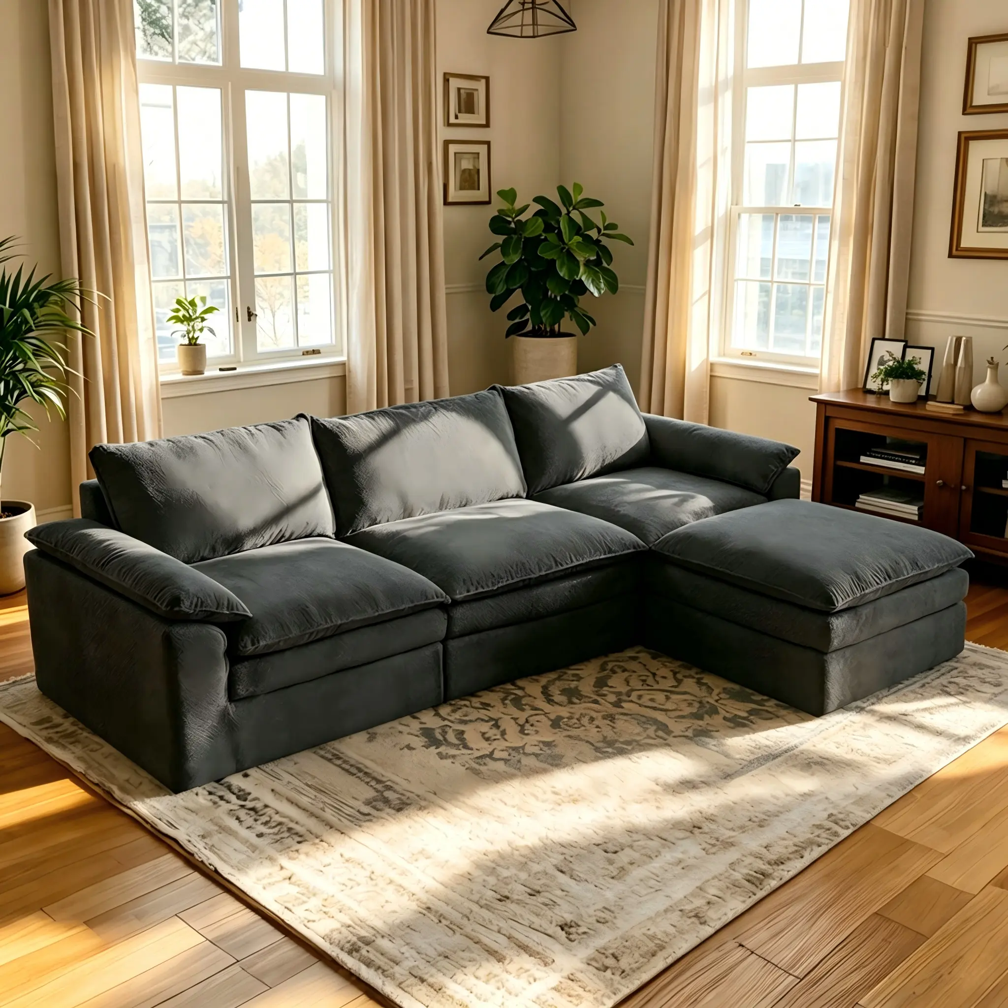 L-Shaped Sectional Couch for Living Room - 2-Package Shipping, 118in Modular Oversized Upholstered Furniture with Ottoman, Big Comfy Cloud Boneless Modern Sofa, 118in Lounge Zone, Modern Upholstered Sofa