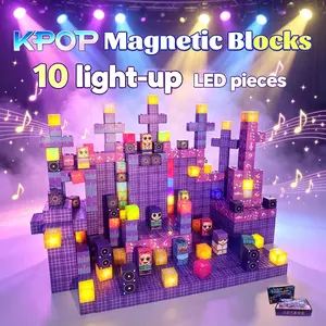 Kpop Magnetic Building Set with Light-Up Blocks - DIY Creative Building Kit, Christmas Presents, Birthday Gifts for 10–12 Girls to Boost Hands-On Skills & Support Children Development