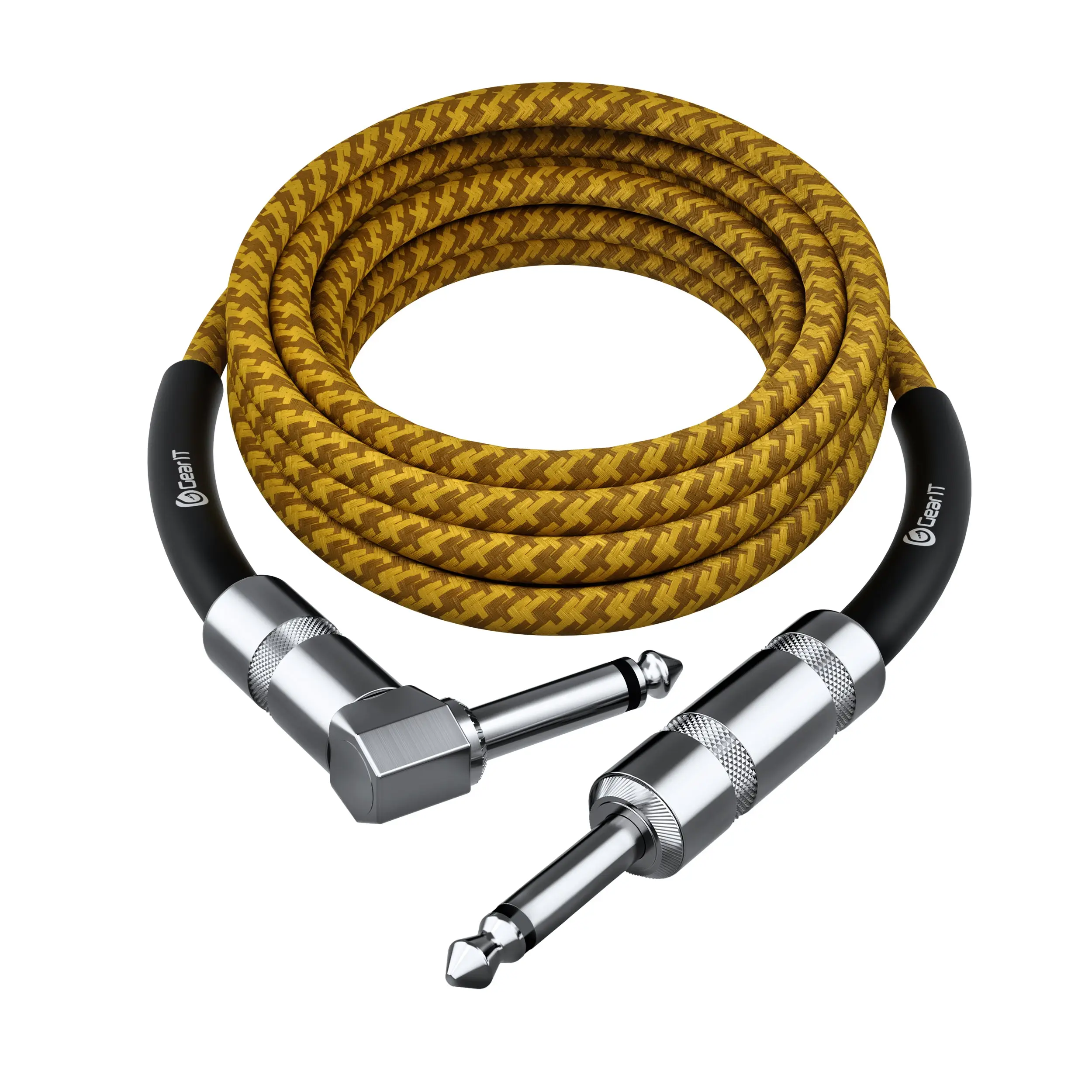 Right Angle to Straight 1/4 Inch Male to Male Guitar Instrument Cable, Yellow Right Angle to Straight 1/4 Inch Male to Male Guitar Instrument Cable, Yellow