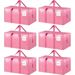 6 Pack Extra Heavy Duty Large Moving Bags with Strong Zipper & Comfortable Handles, Sturdy & Durable Clothes Storage Bags Totes Bins, Packing Moving Boxes for College Supplies, Gray