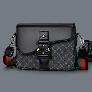Men's Jacquard Crossbody Sling Bag — Waterproof PU Leather