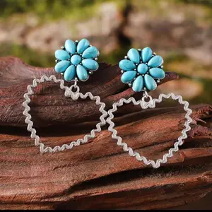 Howlite Flower & Silver Zigzag Heart Earrings