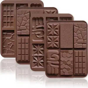 Chocolate Bar Molds Silicone 6 shapes in 1, Small Chocolate Mold for Candy Bar Wax Melts Break Apart DIY Homemade BPA Free Non-stick Cute 3D Moulds Food Grade Easy Release - Pack of 4