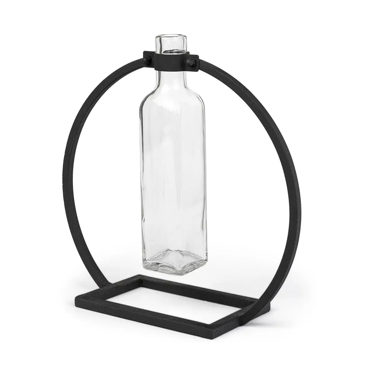Modern Industrial Rectangle Metal & Glass Vase, Black