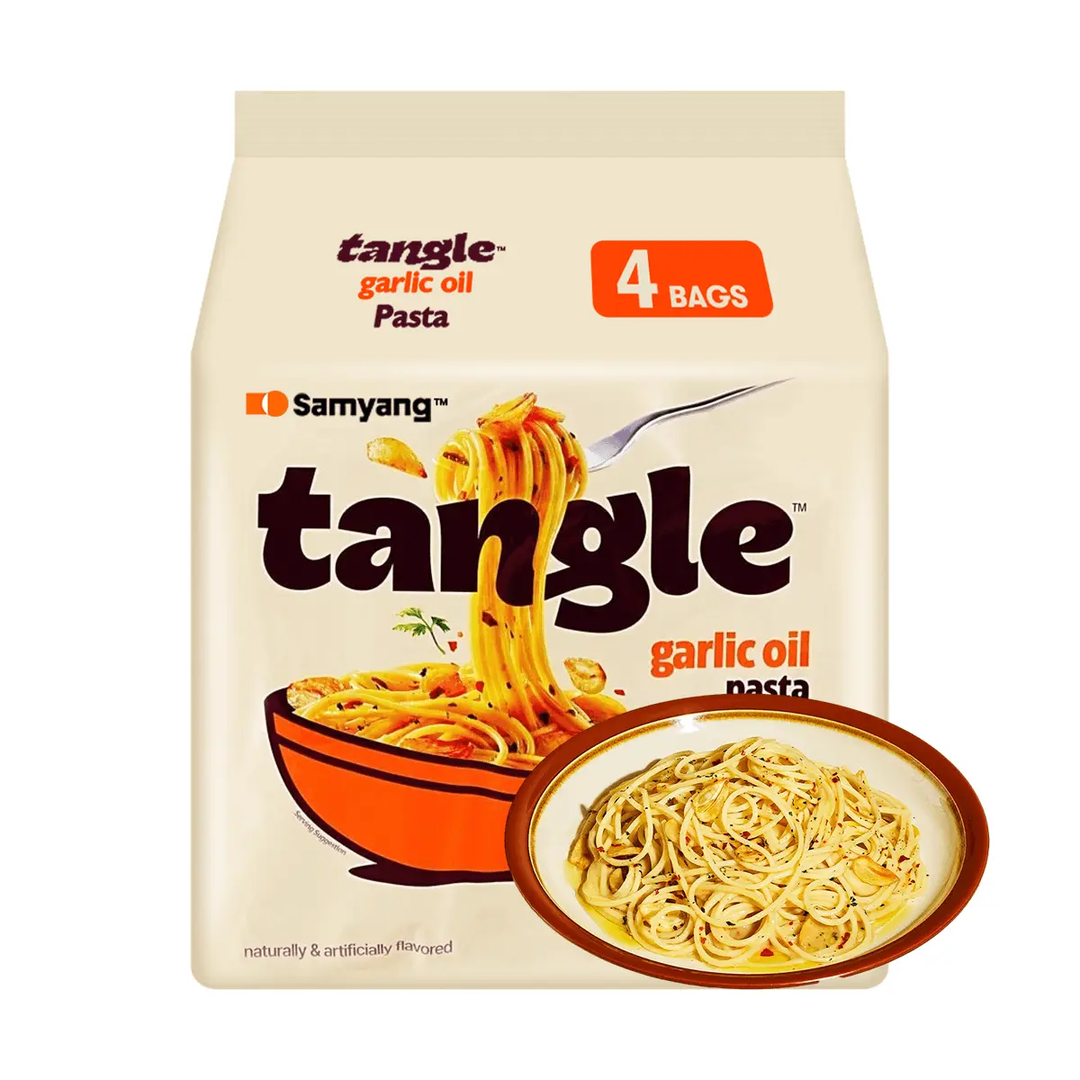 SAMYANG TANGLE Pasta - Garlic Olive Oil Flavor, 4 Packs (400g) | Low Calorie, High Protein | , Costco Style