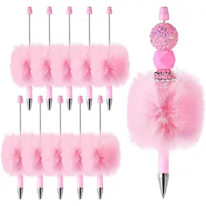 10 count  Beadable Pens, Cute Plush Ball Beaded Pens DIY Plastic Bead Pen Funny Pom Pom Pens Shaft Black Ink Ballpoint Pens for DIY Pens Decorations Supplies  Office School