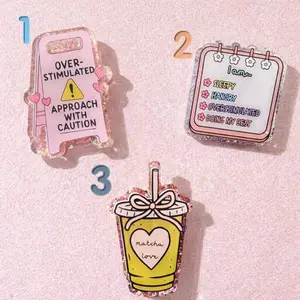 Funny Overstimulated Retractable Badge Reel Sparkly Acrylic ID Holder For Nurses Doctors Medical Students Mental Health Work Accessory