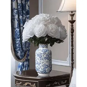 1 PC Village Porcelain Flower Vase For Home Décor Large Blue And White Terracotta Vases Floral Vase Round Vase
