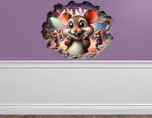 Mouse Hole Party Decal - 5" Tiny Mouse Dance Club Wall Sticker