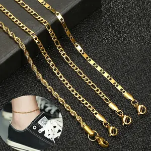 Simple Link Chain Anklet for Women Unisex Stainless Steel Rope Figaro Curb Link Leg Chain Bracelets