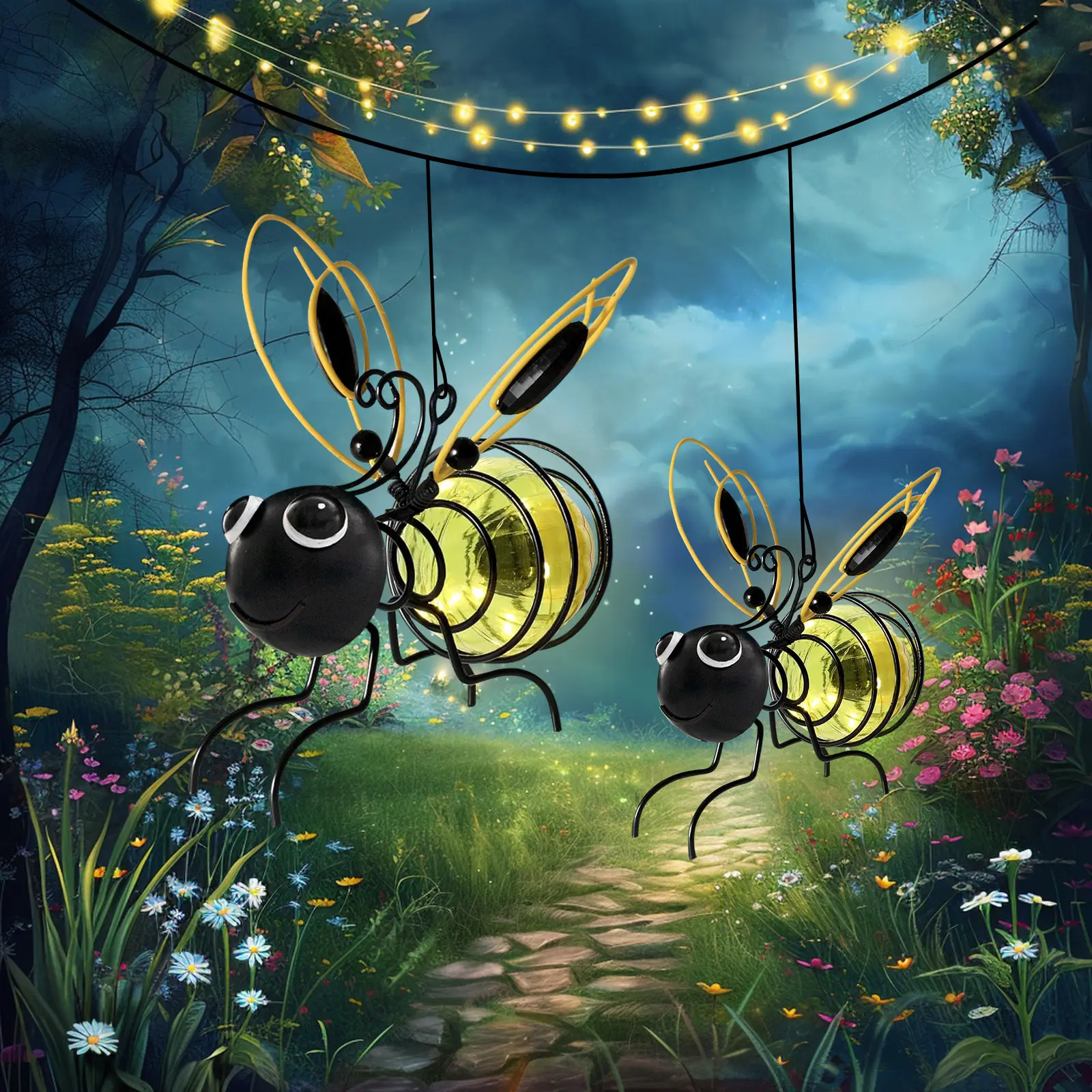 1pc Solar Decorative Hanging Bee Light - Solar Decorative Lights with Hook, Spring, Built-in LED, Animated Bee Design for Outdoor Garden Home Improvement Spaces