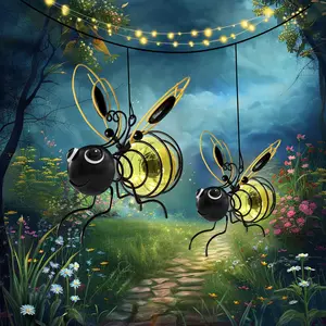 Hanging Bee Solar Outdoor Light, Glowing Metal Bee with Hook and Spring, Solar-Powered Decoration for Yard, Garden, and Backyard
