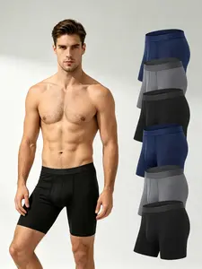 Men's Plain Bamboo Fiber Fabric Boxer Briefs - 6-Pack (6 Colours), Soft, Breathable, Elastic Underwear Set for Daily Wear, Athletic Use, All-Season Menswear (Father's Day Gift Idea) summer