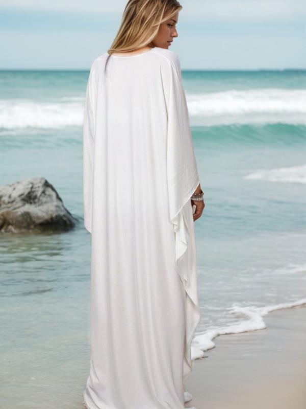 Women's Kaftan Dresses, Plus Size Bathing Suit Cover Up, V-Neck Batwing Design, Loose Fit Moroccan Style Mumu Dress, Batwing Sleeve Kaftan