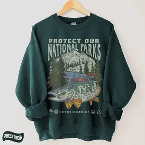 Retro National Parks Sweatshirt, Respect Local Wildlife Embroidered Pullover, Granola Girl Hiking Camping Crewneck, Adventure Travel Top