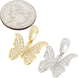 925 Sterling Silver 14k Gold Vermeil AAA Cubic Zirconia Butterfly Pendant