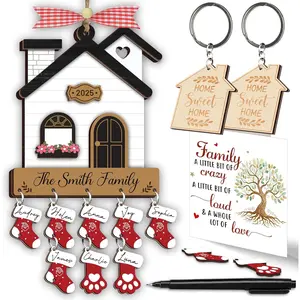 Christmas Ornaments 2025, Family Stockings Ornament for Christmas, DIY Family of 3, 4, 5, 6, 7, 8 Ornament with Dog, Cat, Customized Ornaments for Tree, Home Sweet Home, House Decoration HH624