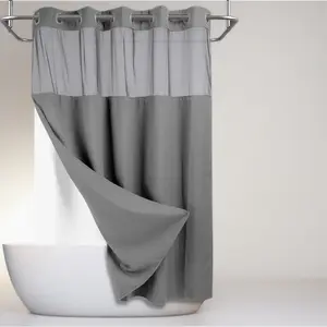 Grey No Hook Shower Curtain with Snap in Liner Wagonfly Double Layer Fabric Waterproof Inner Liner WashableShower Curtains White Cloth