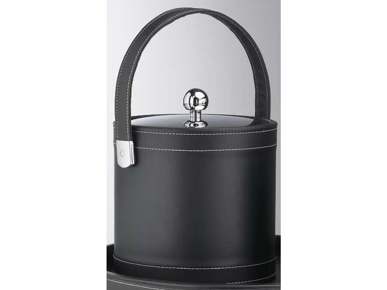 Stitched Black 3 Quart Stitched Ice Bucket with Stitched Handle and Metal Cover