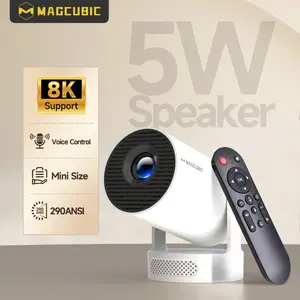 Magcubic Mini Projector with Voice Assistance, WiFi 6 and Bluetooth 5.4, Portable Projector 8K Support, Android 14.0 5W Soundbase Speaker, Auto Vertical Keystone 180°Rotatable Smart Proyector for Movie Home Outdoor