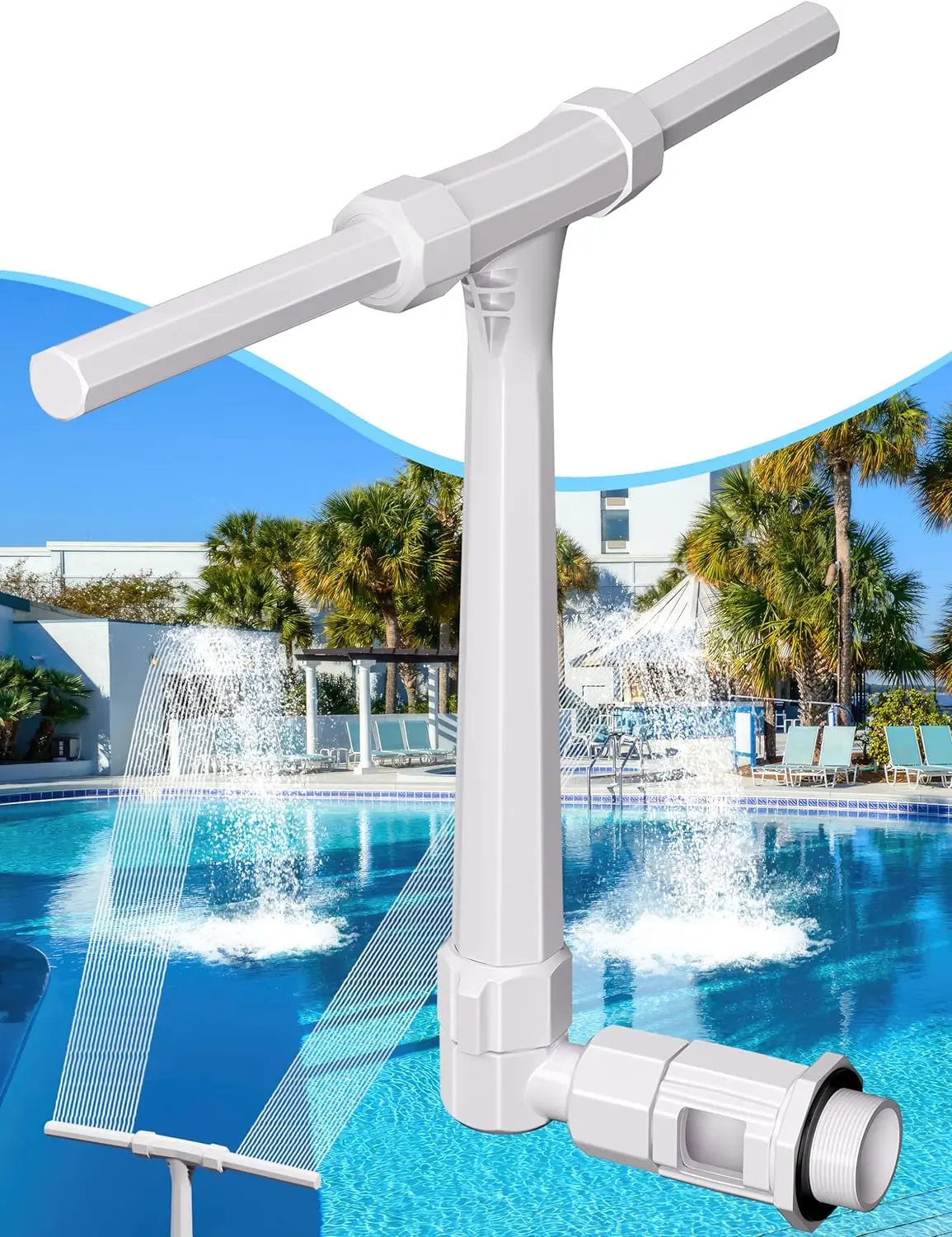 Pool Fountain Above Swimming Pools, Adjustable Water Dual Spray Sprinkler Pool Fountain for Inground Pools, Fun Pool Waterfall Sprayer for Backyard Outdoor, White