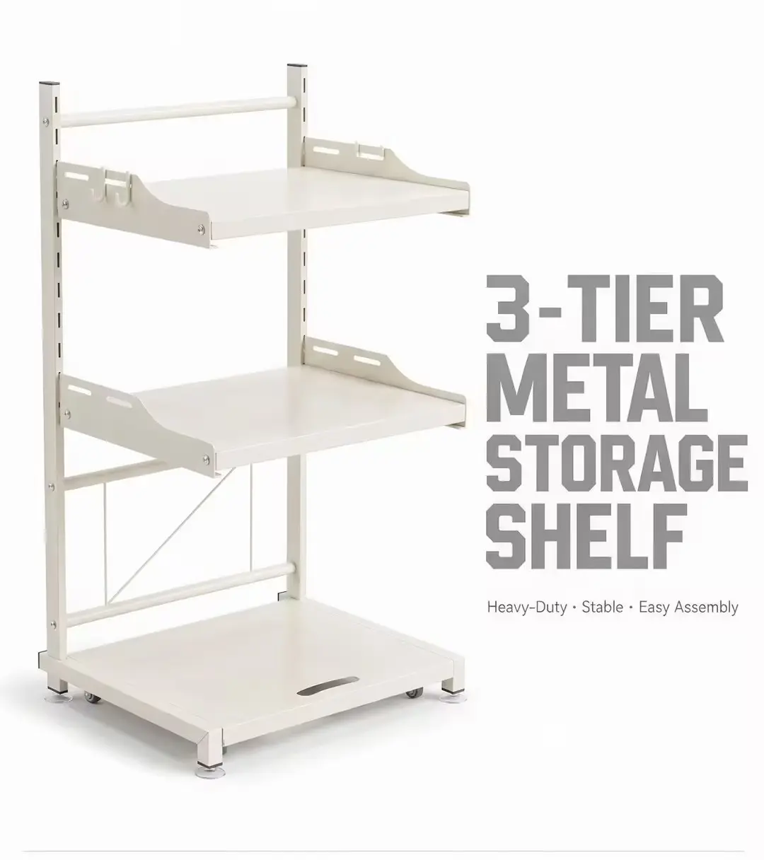Three-tier hanging kitchen storage rack — waterproof home product, rectangular rolling organizer with adjustable height, strong suction cups, detachable hooks, durable heavy-duty design, easy installation (installation tools included), matte finish