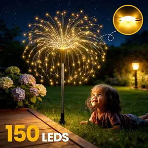 VELTORA 150 LED Solar Garden Lights 2 Pack, Upgraded Lithium Battery Fairy Firework Lights, Brighter Warm White Outdoor Solar Lights, Fast Charging & Longer Lasting Decor for Yard, Patio, Pathway, Flowerbed & Balcony