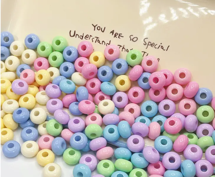 50Pcs New UV Iridescent Acrylic Beads, Large Hole Abacus Beads, Wheel Flat Beads, Macaron Candy Beans, Wavy Ring, Transparent Faceted Mare Beads 14mm, DIY Spacer Beads for Bead Pen, Phone Strap, Keychain, Bag Chain Craft Supplies