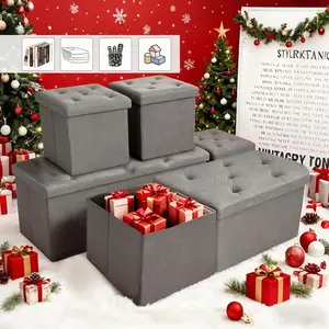 Christmas furniture gifts,Folding Storage Ottoman Bench, Ottoman Foot Rest, End of Bed Bench, Storage Chest, for Living Room,Family set， Bedroom, Entryway, 43 Inches, Gray