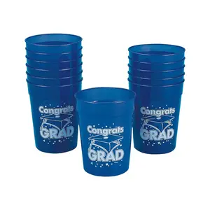 10 oz. Blue Congrats Grad Cap Reusable BPA-Free Plastic Cups - 12 Ct.