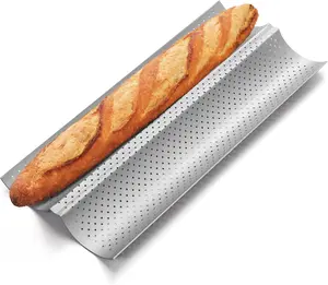 Baguette Bread Pan, Premium Nonstick Perforated French Bread Baking Pan, 2 Loaves Baguette Tray for Sourdough, Italian Bread Baking, Perfect for Creating Crisp Golden-Brown Crust Yupjlia