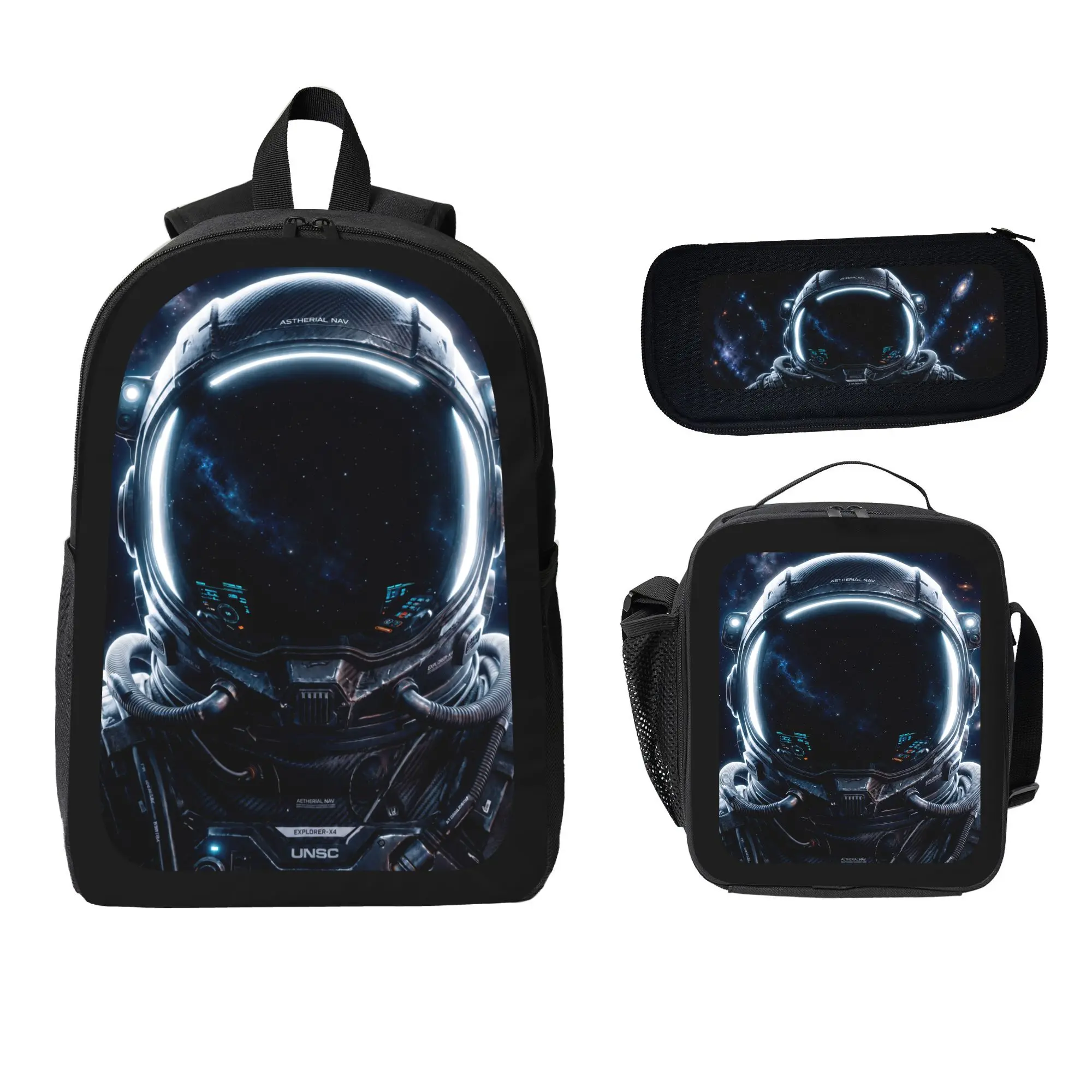 Boys' 3-Pcs Cool Astronaut Space Helmet Backpack Set - Galaxy School Backpack with Lunch Box, Pencil Case for Back to School (Luggage & Bags for Kids)