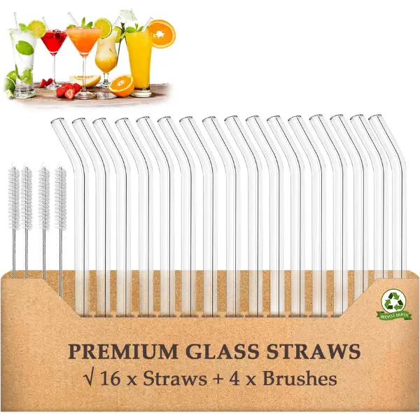 Halloween Fall Gift Glass Straws Drinking Reusable 20 Pack Size 6''x8MM, Glass Straws Shatter Resistant Including 16 Bent with 4 Brushes, Reusable Glass Straw for Cocktail,Juice