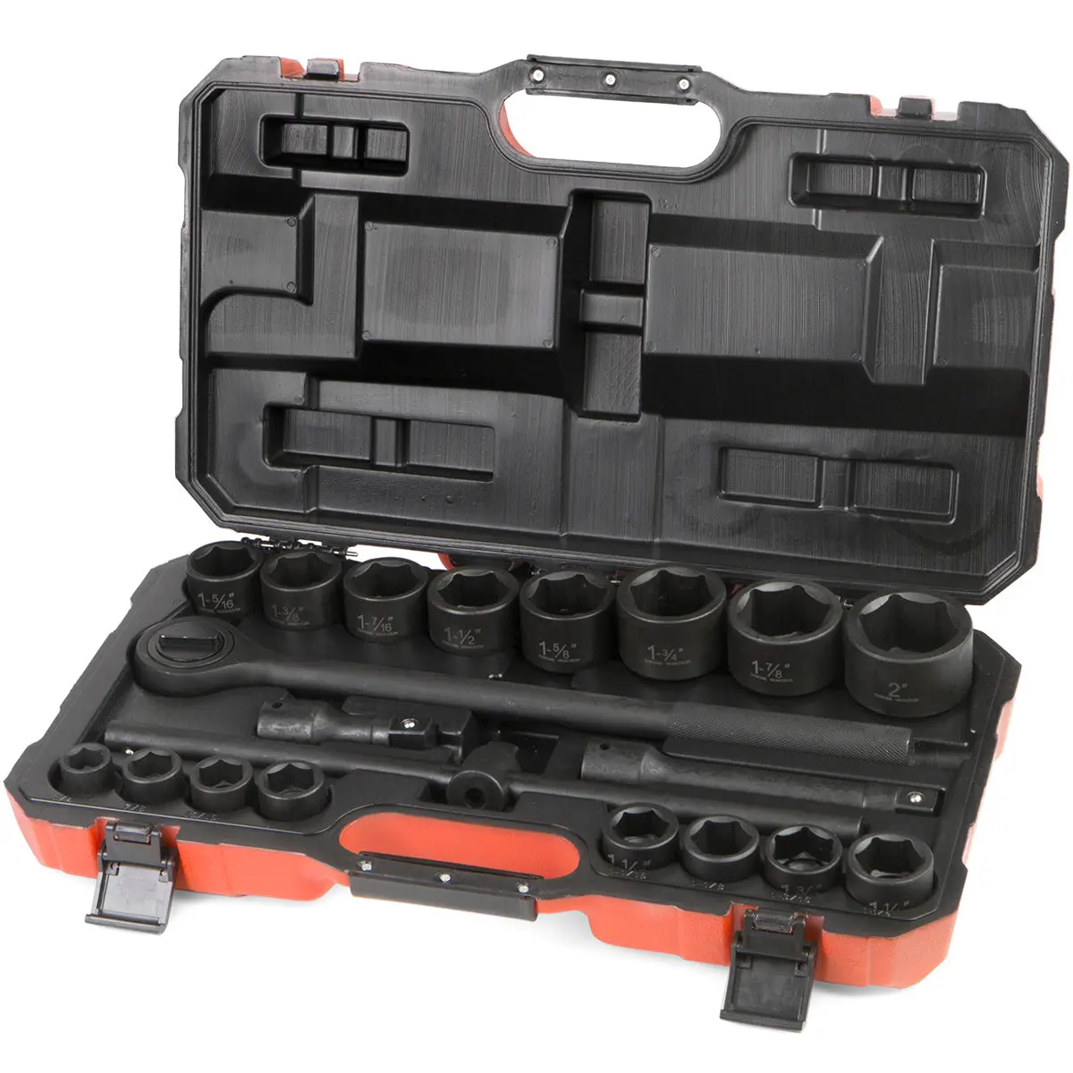 Stark USA 21pc 3/4 inch Drive Quick Release Impact Ratchet Socket Set - SAE Standard, 6 Point Drive, Drop-Forged Steel, Heat-Treated, High-Vis Labels, Oil-Resistant Coating, Extension Bar, For High-Force Impact Drivers, 18-Inch T-Head, 5 & 10 Inch