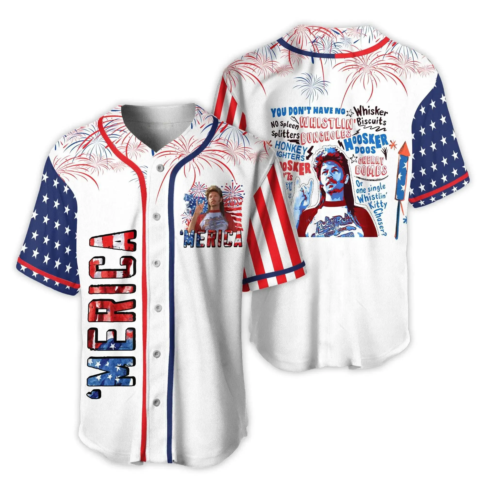 Joe Dirt Inspired Merica Baseball Jersey, Patriotic Fourth of July Unisex Graphic Apparel