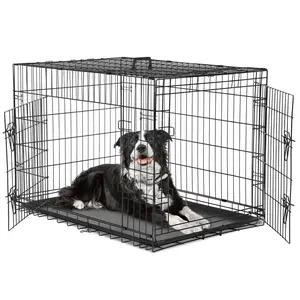 EDX Medium Dog Crate with Divider Panel, 36" Double Door Folding Metal Wire Dog Cage with Plastic Leak-Proof Pan Tray