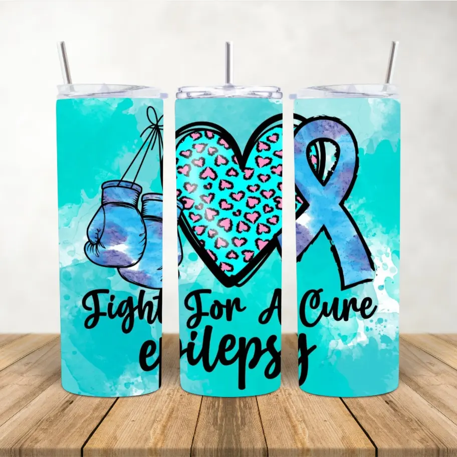 20oz Reusable Metal Epilepsy Awareness Tumbler - Stainless Steel Insulated, BPA-Free Plastic Lid with Straw, 500-1000 ml, 8.5" Tall Cylinder, High Gloss Smooth Print, Portable Picnic Kitchenware Drinkware