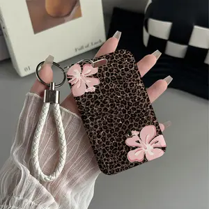 Leopard Hibiscus Glitter Pattern Design Plastic Id Card Holder With Lanyard for Doctors, Nurses, Students-Bus Card Case, Campus Card Protector Perfect Halloween Christmas Gift