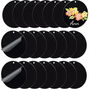 20Pcs Black Acrylic Blanks Keychain 2 inch Ornaments Blank Bulk with Hole 1/8 Thick for Vinyl Engraving Name Tags and DIY Craft Projects