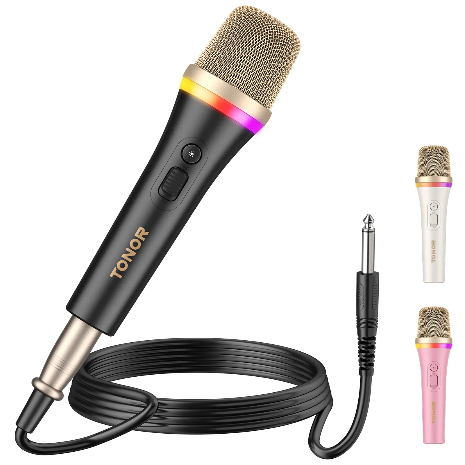 TONOR RGB Dynamic Karaoke Microphone with 5M XLR Cable, XLR Handheld Wired Microfono, Compatible with Karaoke Machine, Speaker, Amp, and Mixer
