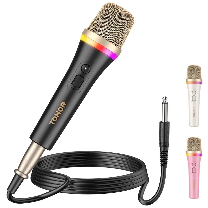 TONOR RGB Dynamic Karaoke Microphone with 5M XLR Cable, XLR Handheld Wired Microfono, Compatible with Karaoke Machine, Speaker, Amp, and Mixer