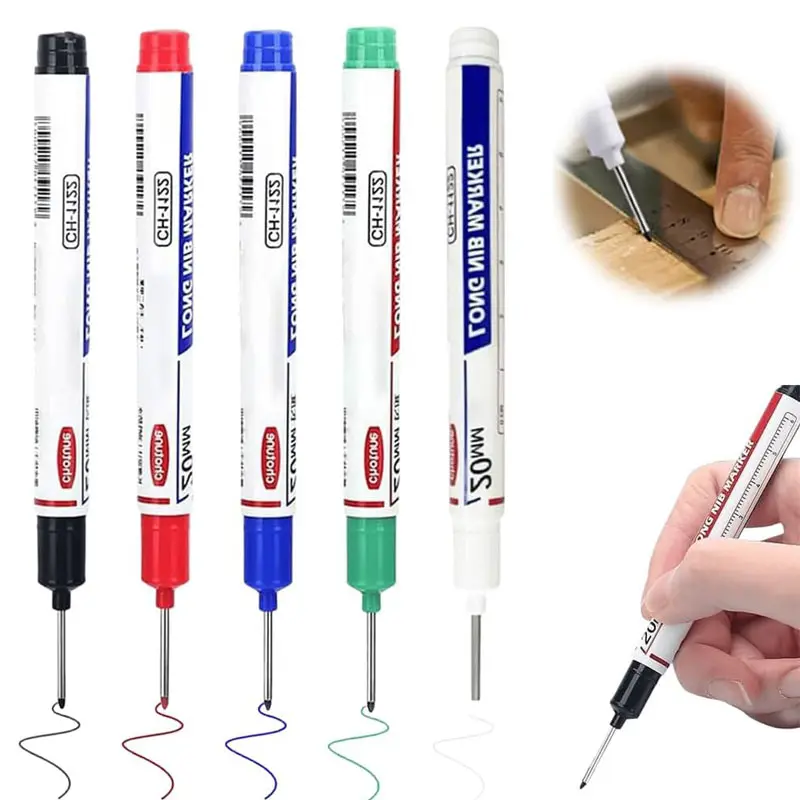 10Pcs Long-Head Deep Hole Marking Pens - Upgraded 20Mm Deep, Quick-Dry, Waterproof Markers for Construction Workers, Office Stationery Supplies